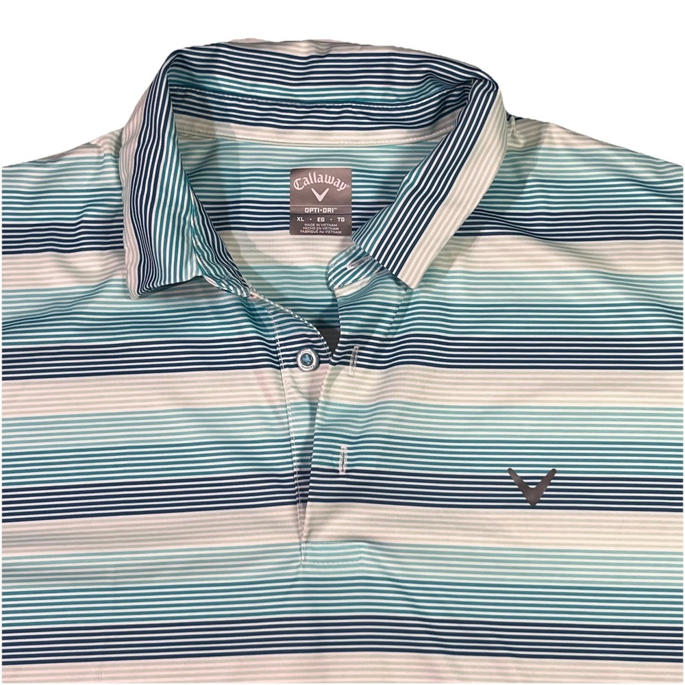Callaway Polo Shirt Men's XL Opti-Dri Blue Striped‎ Golf Performance Stretch EUC